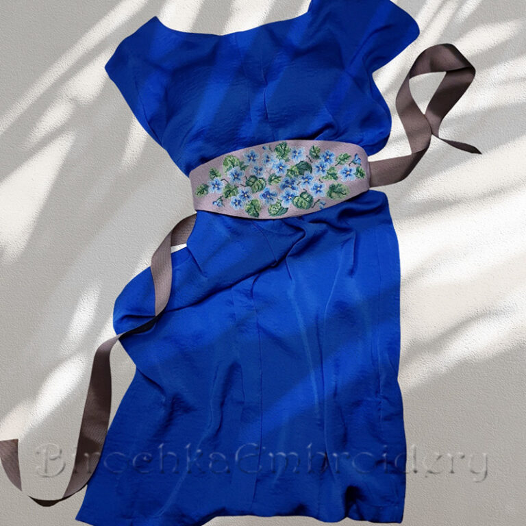 Blue Violets belt Machine embroidery design – Birochka Embroidery