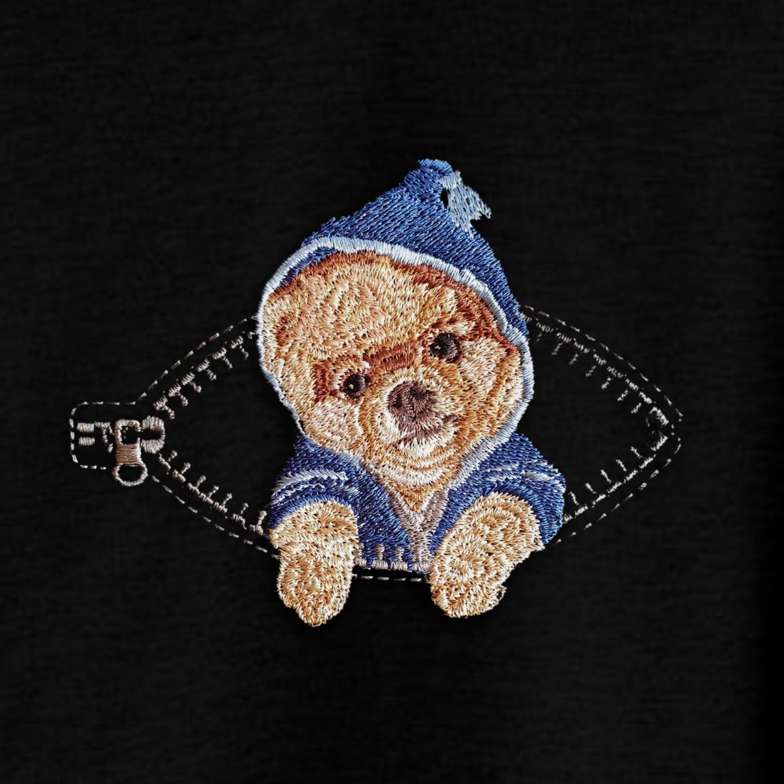 Spitz in a pocket with a zipper Miniature realistic machine embroidery ...
